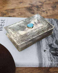 J ALEXANDER STAMPED RECTANGLE BOX W/ TURQUOISE