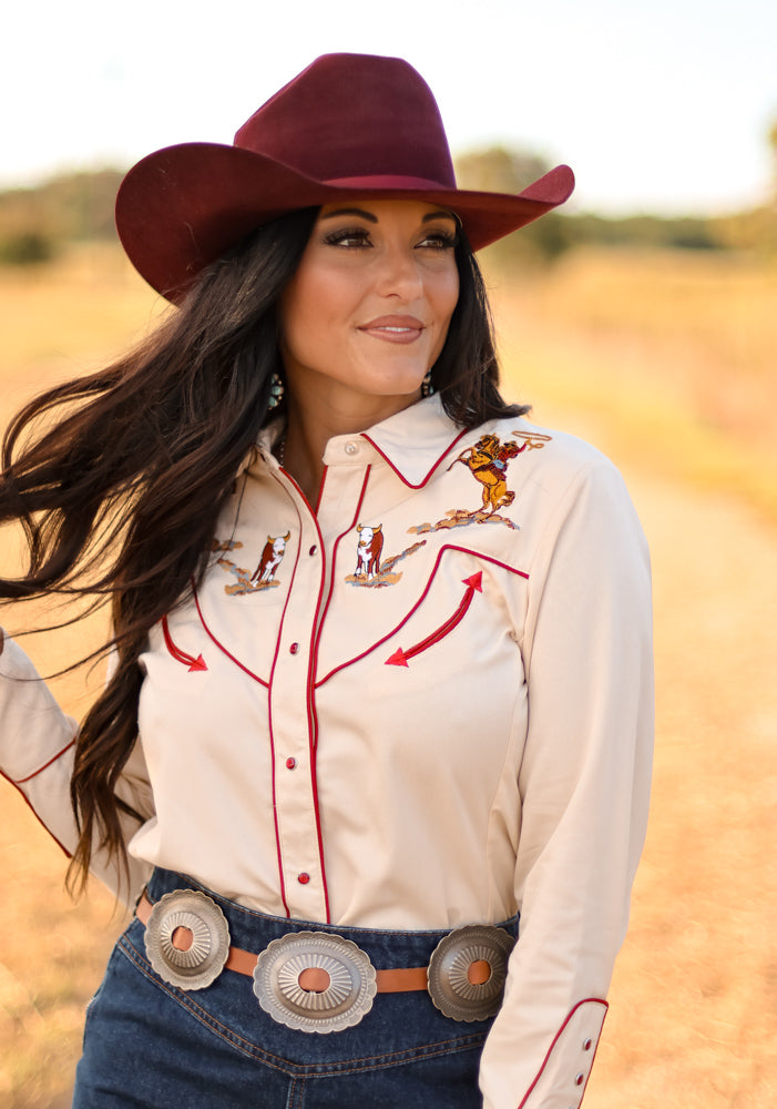 SCULLY CATTLE ROPER EMBROIDERED TOP