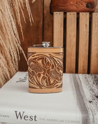 TOOLED LEATHER FLASK- 8 OZ