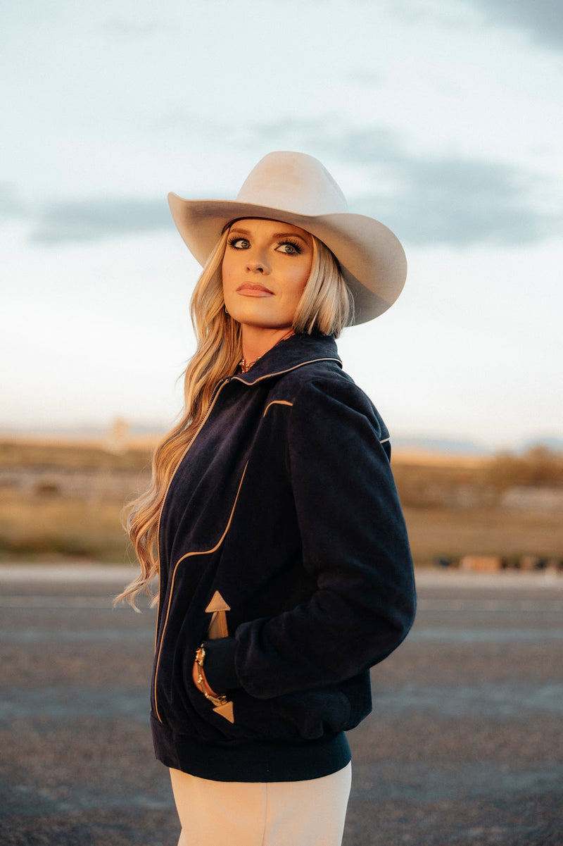 LET'S GET LUCKY BOMBER JACKET-NAVY