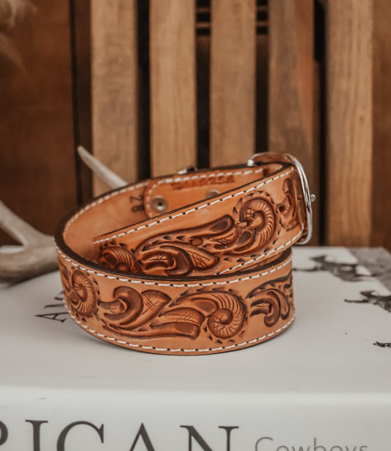 DOUBLE J - NATURAL LEATHER WHIRLWIND TOOLED BELT