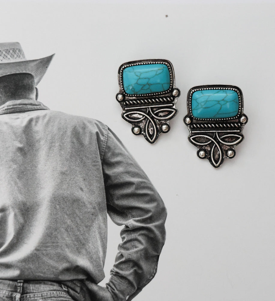 TURQUOISE BOOT STITCH EARRINGS