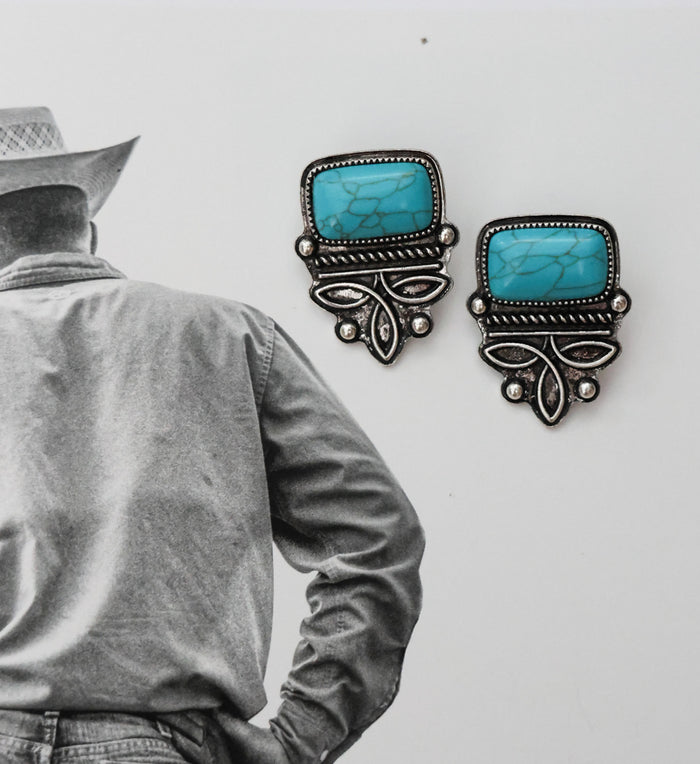 TURQUOISE BOOT STITCH EARRINGS