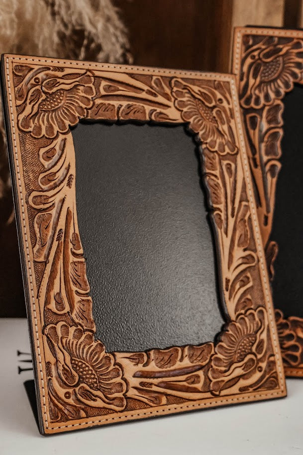 HAND-TOOLED PICTURE FRAME-NATURAL