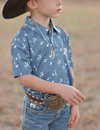 ROCK & ROLL NAVY WESTERN PRINT POLO-YOUTH