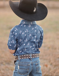 ROCK & ROLL NAVY WESTERN PRINT POLO-YOUTH