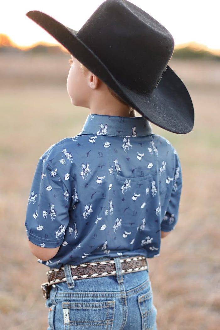 ROCK & ROLL NAVY WESTERN PRINT POLO-YOUTH