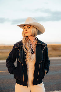 LET'S GET LUCKY BOMBER JACKET-NAVY