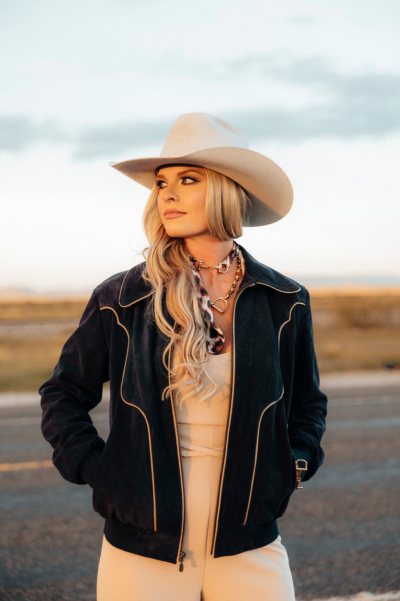 LET'S GET LUCKY BOMBER JACKET-NAVY