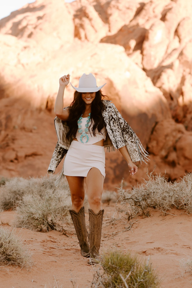 COWHIDE FRINGE JACKET-BROWN