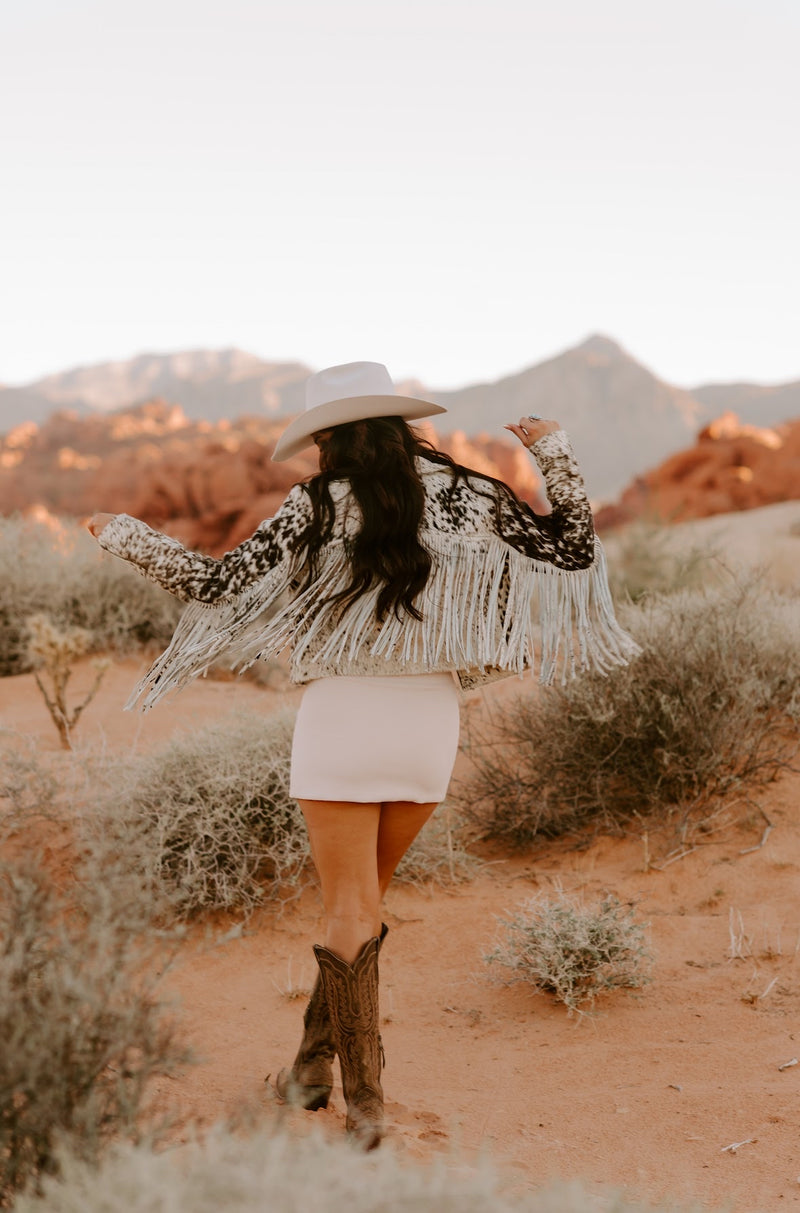 COWHIDE FRINGE JACKET-BROWN