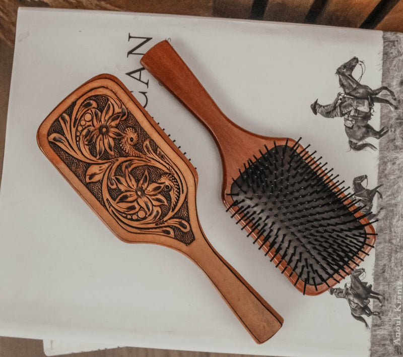 TOOLED LEATHER HAIR BRUSH