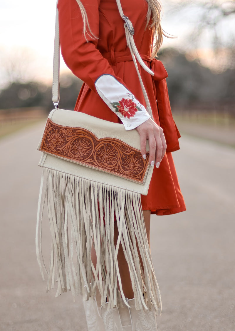 DOUBLE J SADDLERY DAISY TOOLED CLUTCH STADIUM PURSE