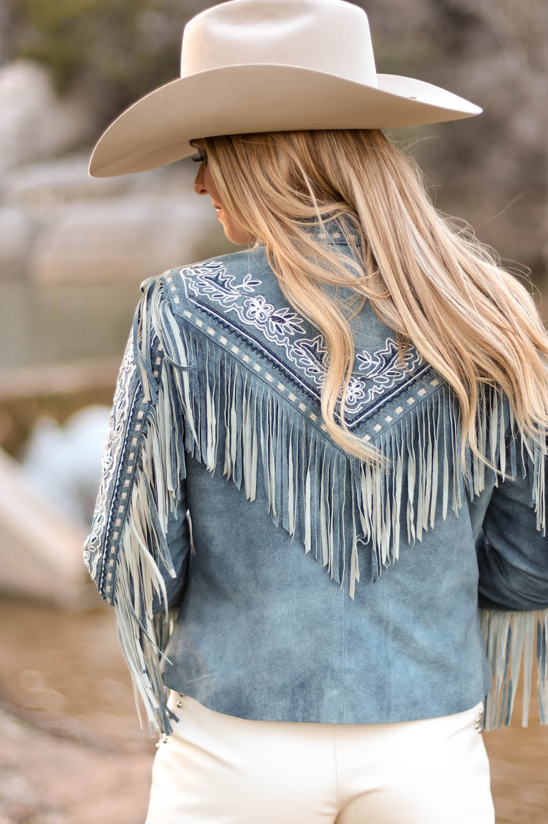 SCULLY WOMEN’S EMBROIDERED SUEDE FRINGE JACKET