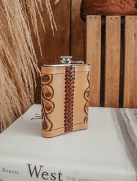 TOOLED LEATHER FLASK- 8 OZ