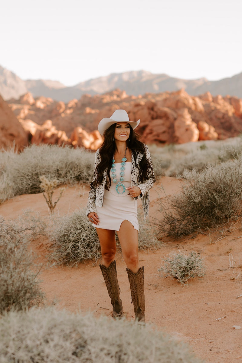 COWHIDE FRINGE JACKET-BROWN
