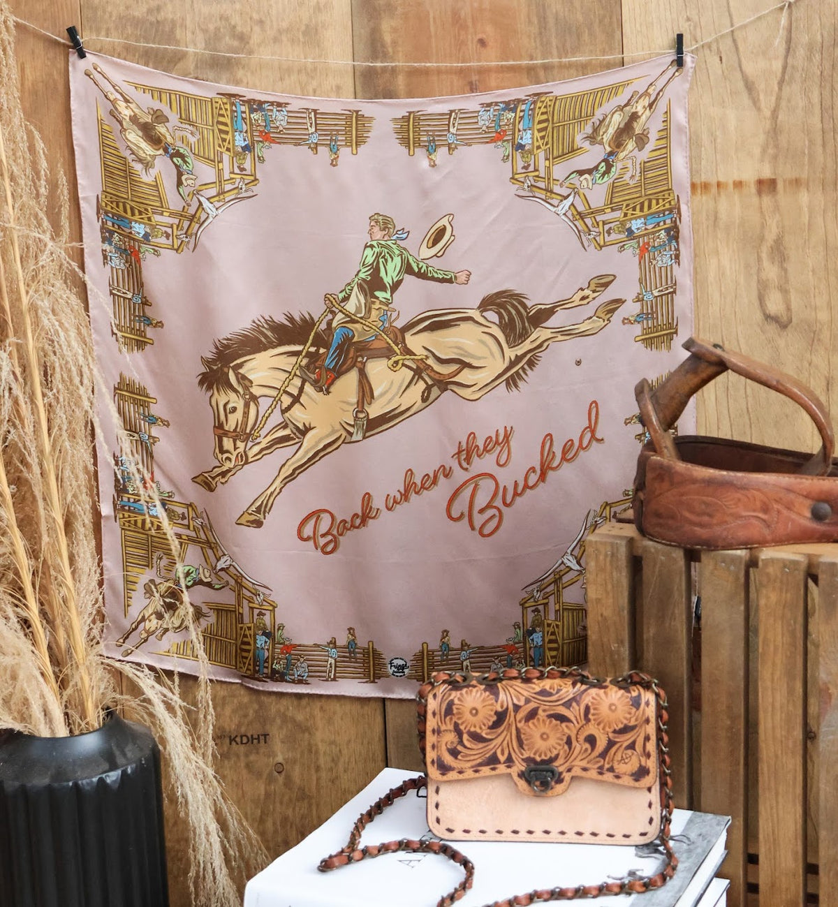 BACK WHEN THEY BUCKED PINK SILK WILD RAG 26"