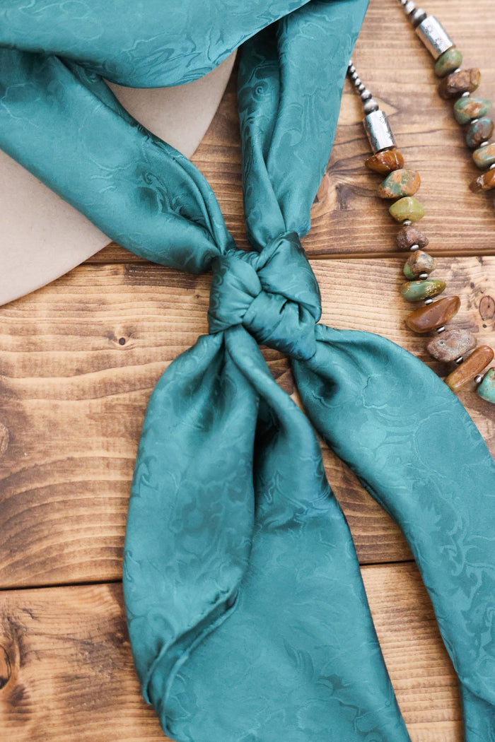 JACQUARD TEAL SILK WILD RAG