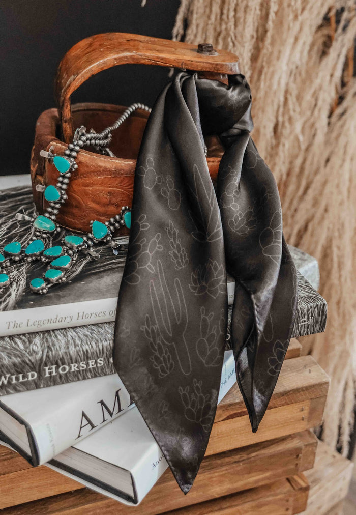 BLACK CACTI SILK WILD RAG- 26"