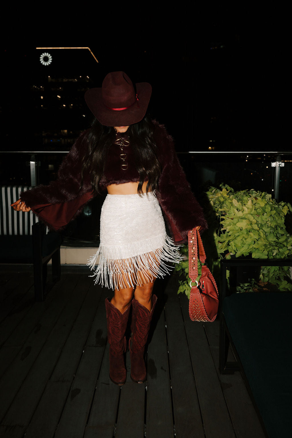 THE DAWSON FUR TOP-BURGUNDY