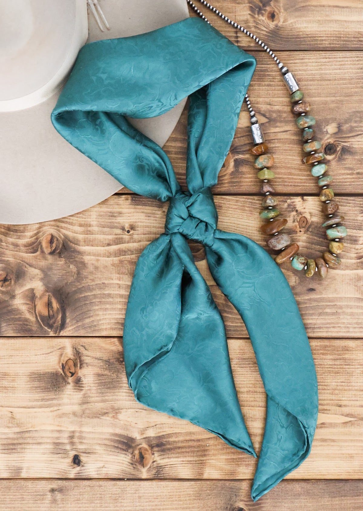 JACQUARD TEAL SILK WILD RAG