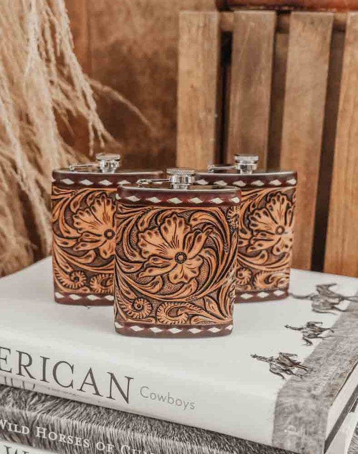 THE CANTINA TOOLED FLASK- 8 OZ