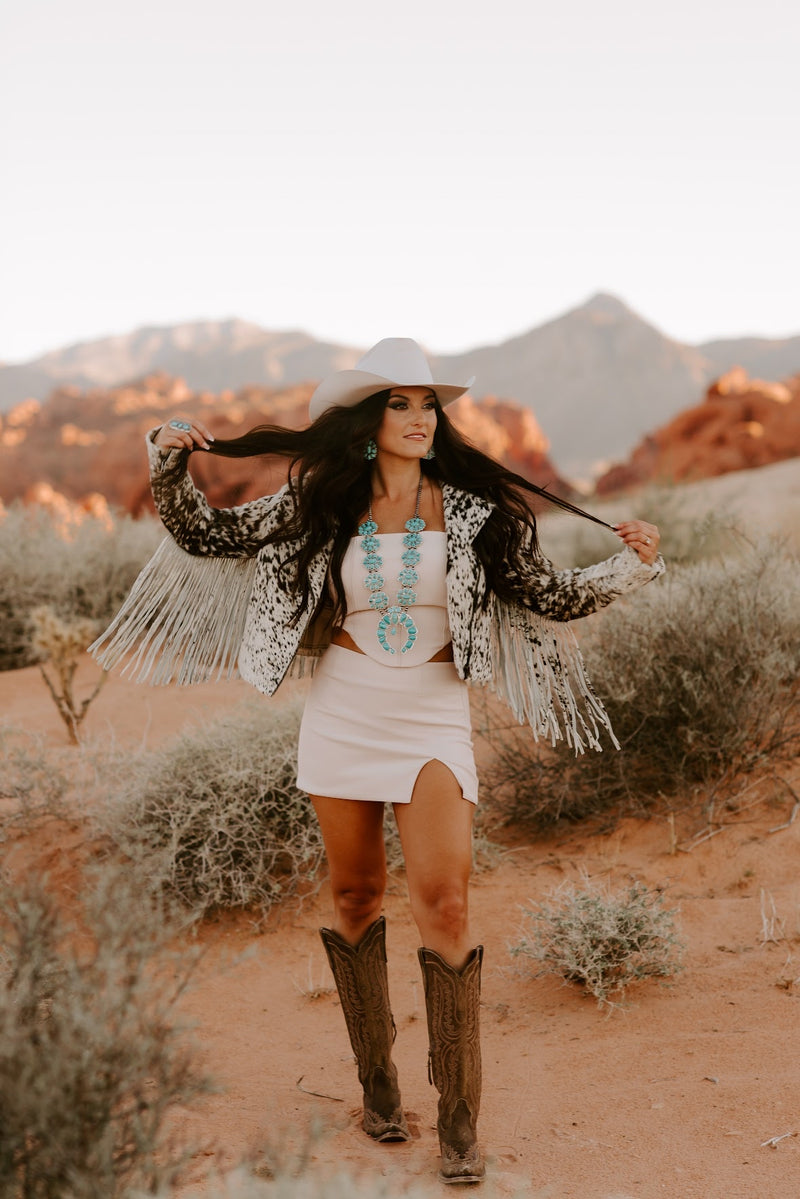 COWHIDE FRINGE JACKET-BROWN
