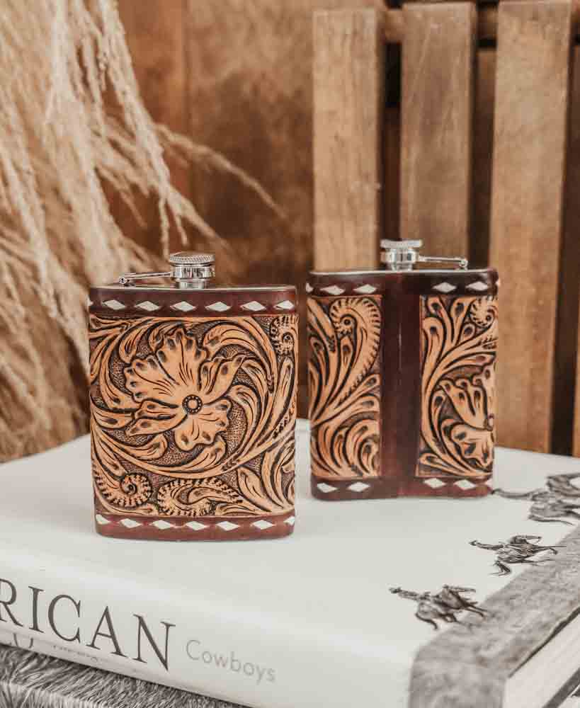 THE CANTINA TOOLED FLASK- 8 OZ