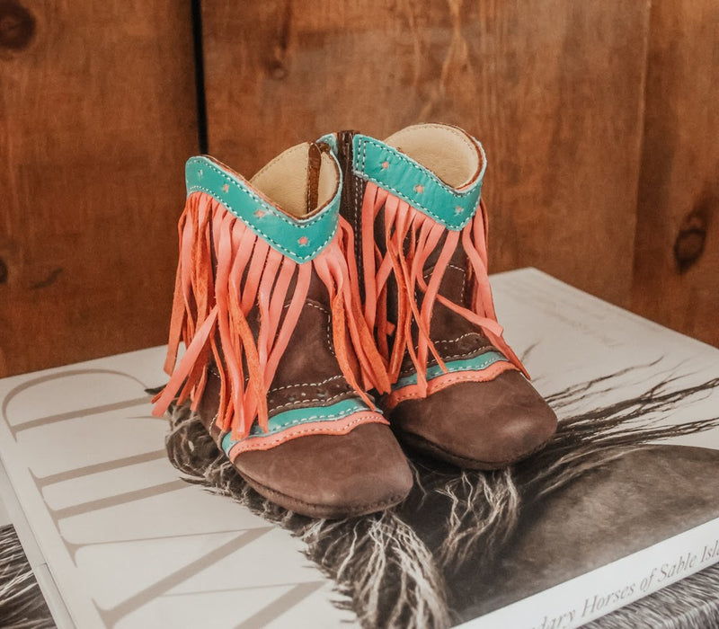 THE LYDDIE PINK FRINGE BOOTS - COWGIRL