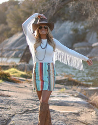 RHONDA STARK TURQUOISE SERAPE SKIRT