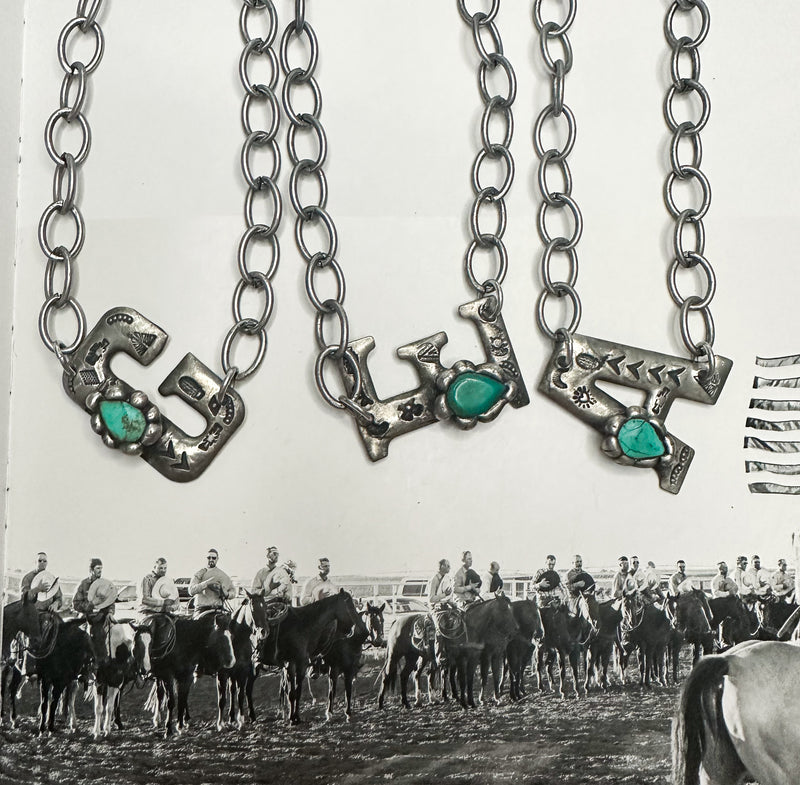 NAVAJO INITIAL NECKLACE - TURQUOISE