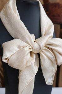 JACQUARD IVORY SILK WILD RAG