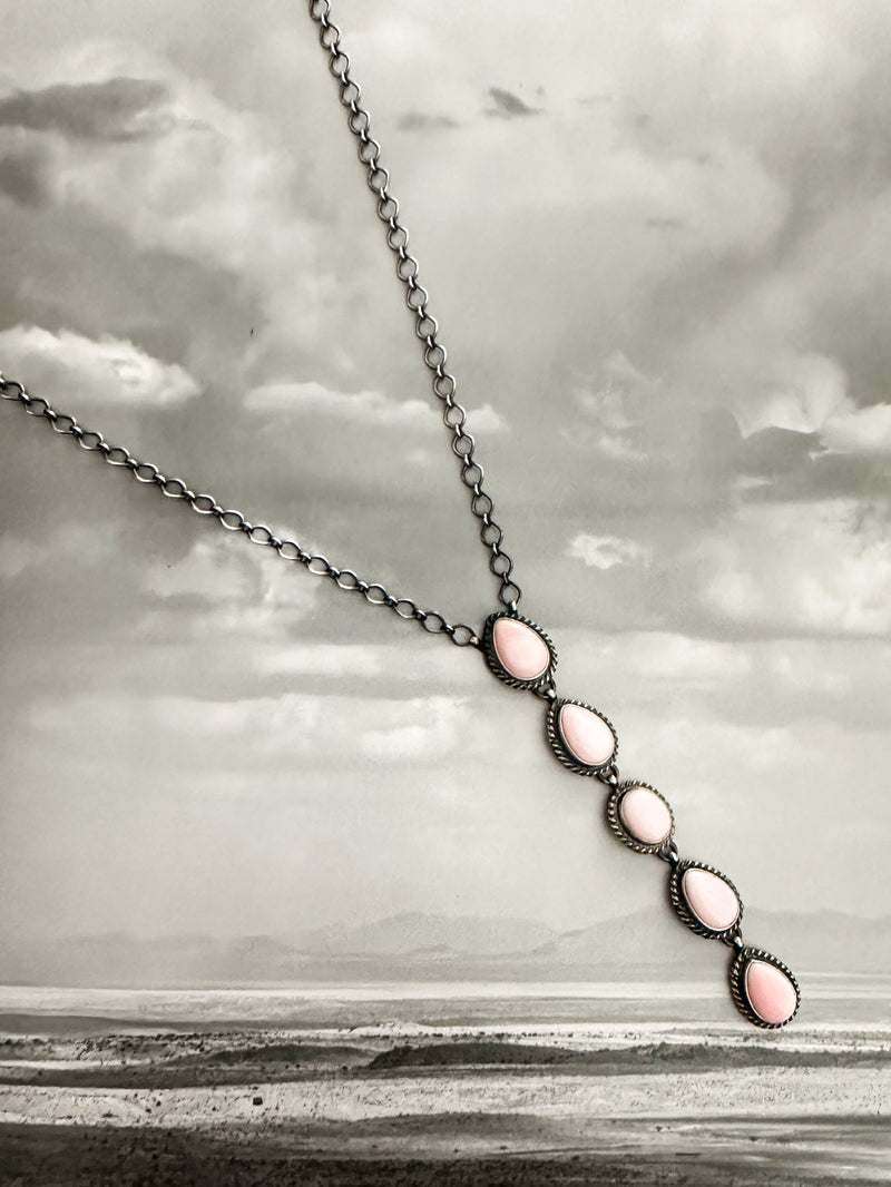 5 STONE PINK CONCH DROP NECKLACE