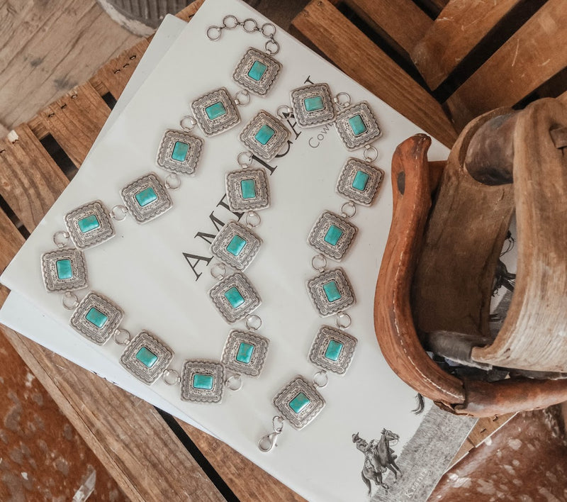 MINI SQUARE CONCHO BELT WITH TURQUOISE