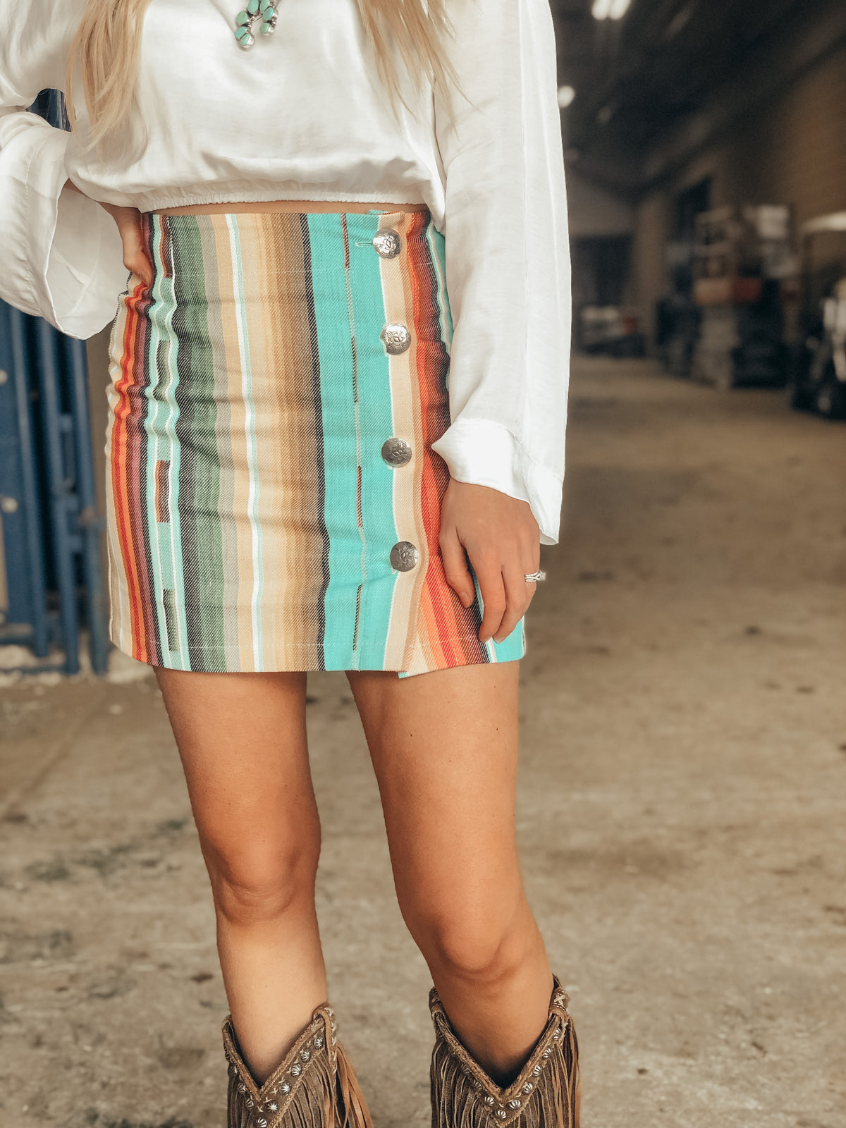 RHONDA STARK TURQUOISE SERAPE SKIRT