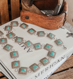 MINI SQUARE CONCHO BELT WITH TURQUOISE