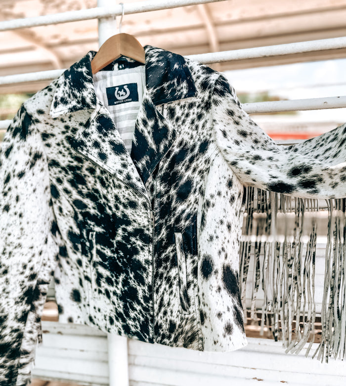 COWHIDE FRINGE JACKET- BLACK