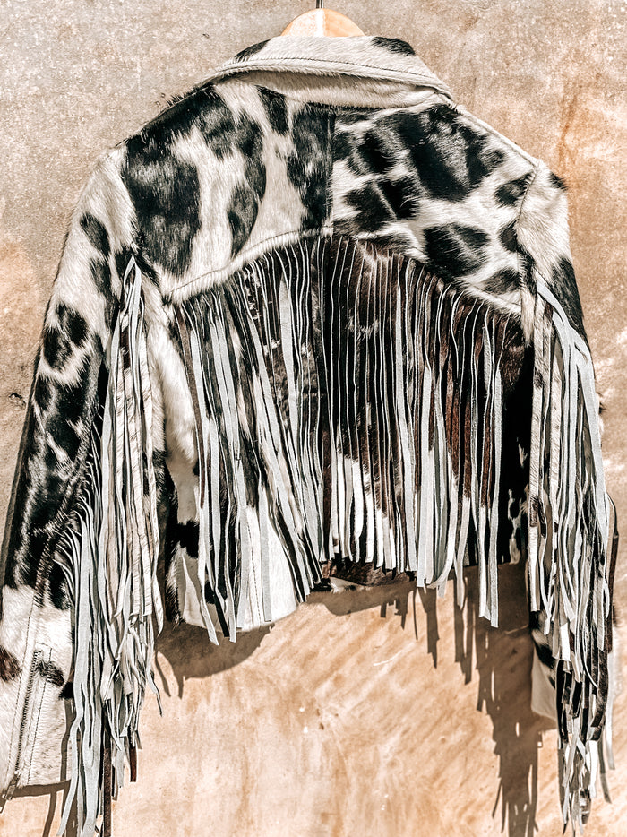 COWHIDE FRINGE JACKET- BLACK