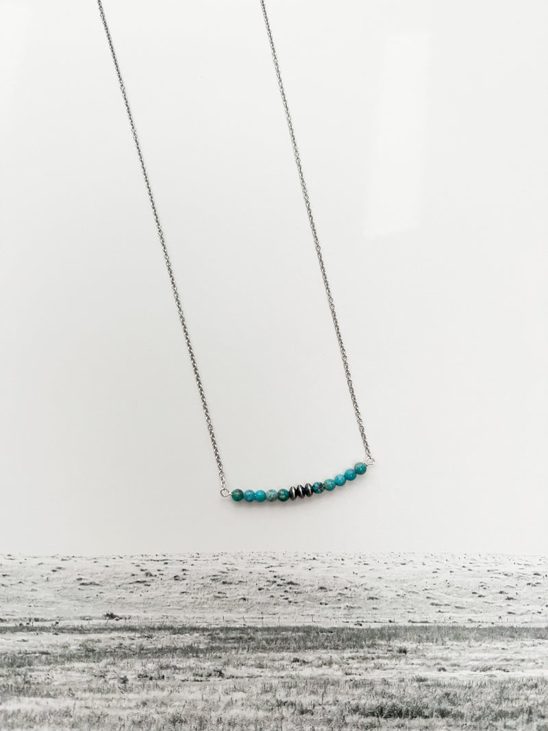 TURQUOISE BEADED BAR NECKLACE W/ NAVAJO